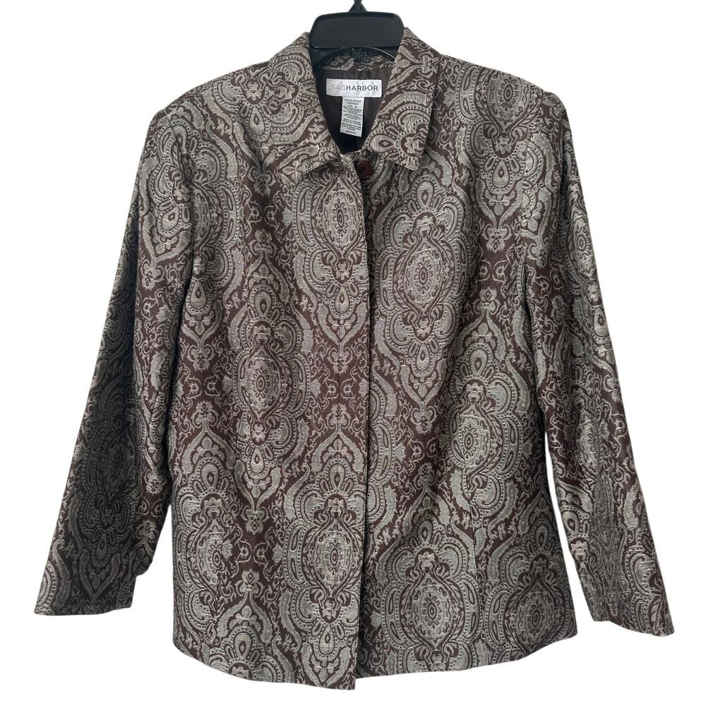 Sag Harbor Brown Rust Gold Paisley Button Down Blazer Jacket Women's Size 16